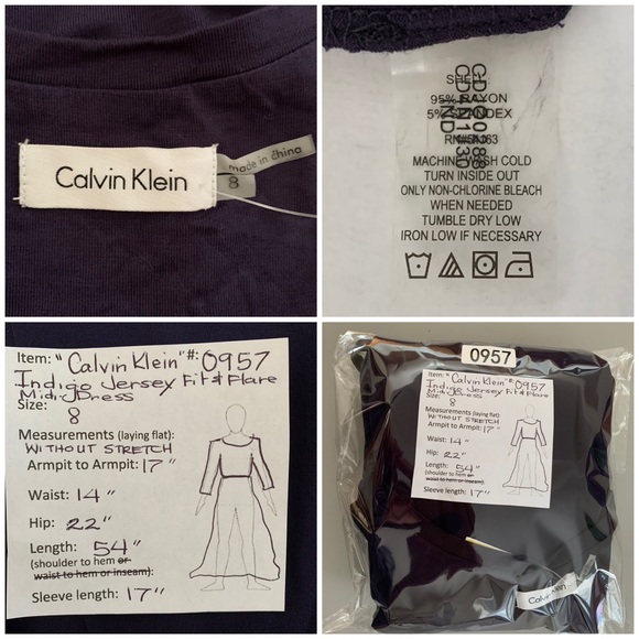 “Calvin Klein” Indigo Blue Fit & Flare Midi-Dress size 8 - Picture 11 of 12